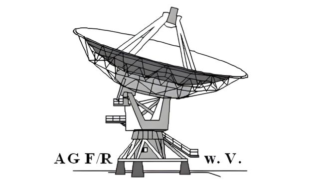 Diagramm einer großen Radioteleskop-Schale mit Montagesystem.