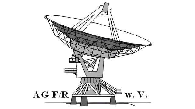 Diagramm einer großen Radioteleskop-Schale mit Montagesystem.