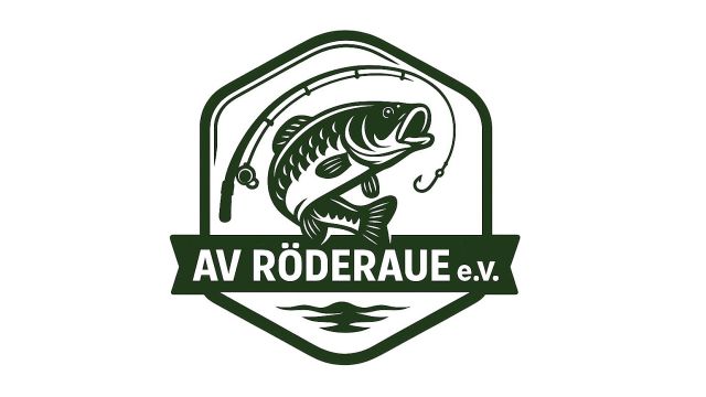 Logo AV Röderau mit Fisch und Angel.